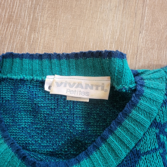Y2K Vivanti Teal Patterned Sweater Size 6 - Picture 2 of 7